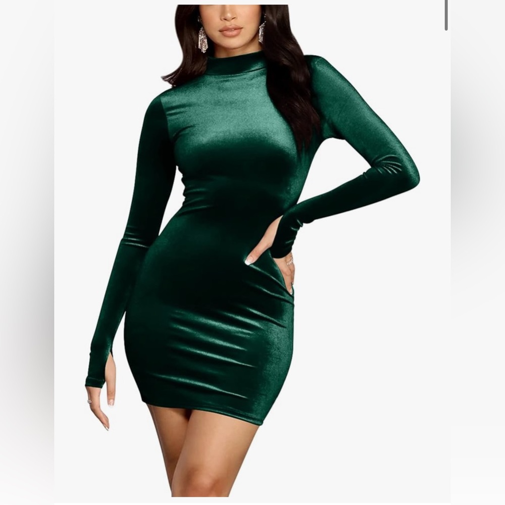 Amazon Elegant Dark Green Long Sleeve Dress